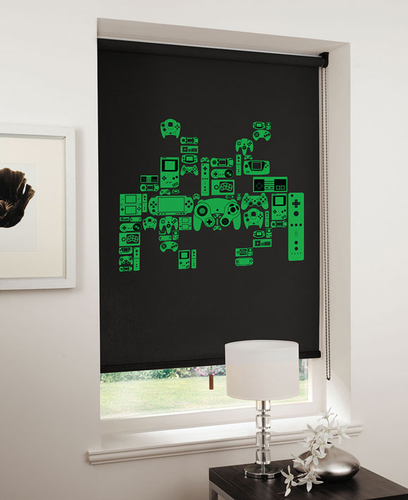 lifestyle spaceinvader green on black Game On: Relive the 8 bit era with designer blinds