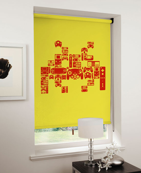 lifestyle spaceinvader red on yellow Game On: Relive the 8 bit era with designer blinds