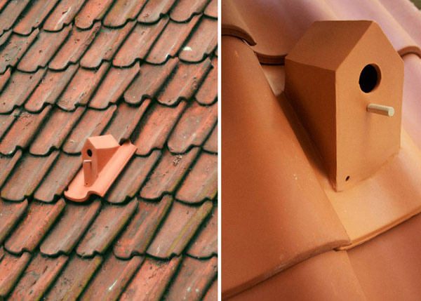 bird tile Birdhouse Cleverly Integrated in Roof Design by Artist Klaas Kuiken
