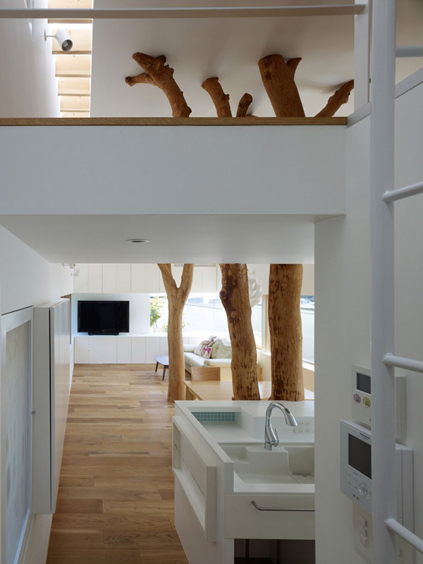 Details Living Room5 Contemporary Home in Japan Integrating Real Trees in The Structure