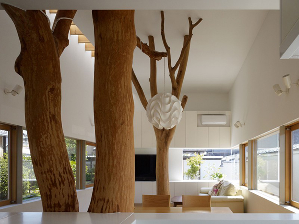 Interesting Interior Contemporary Home in Japan Integrating Real Trees in The Structure
